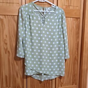 Cato Green and White Polka Dot Blouse